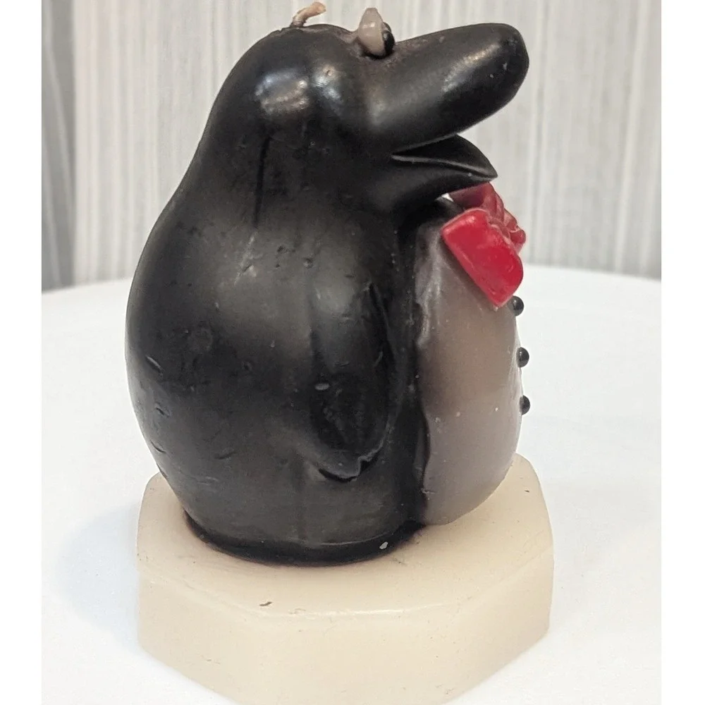 Northern Lights Vtg Wax Candle Penguin Figurine Red Bow Tie 3.5